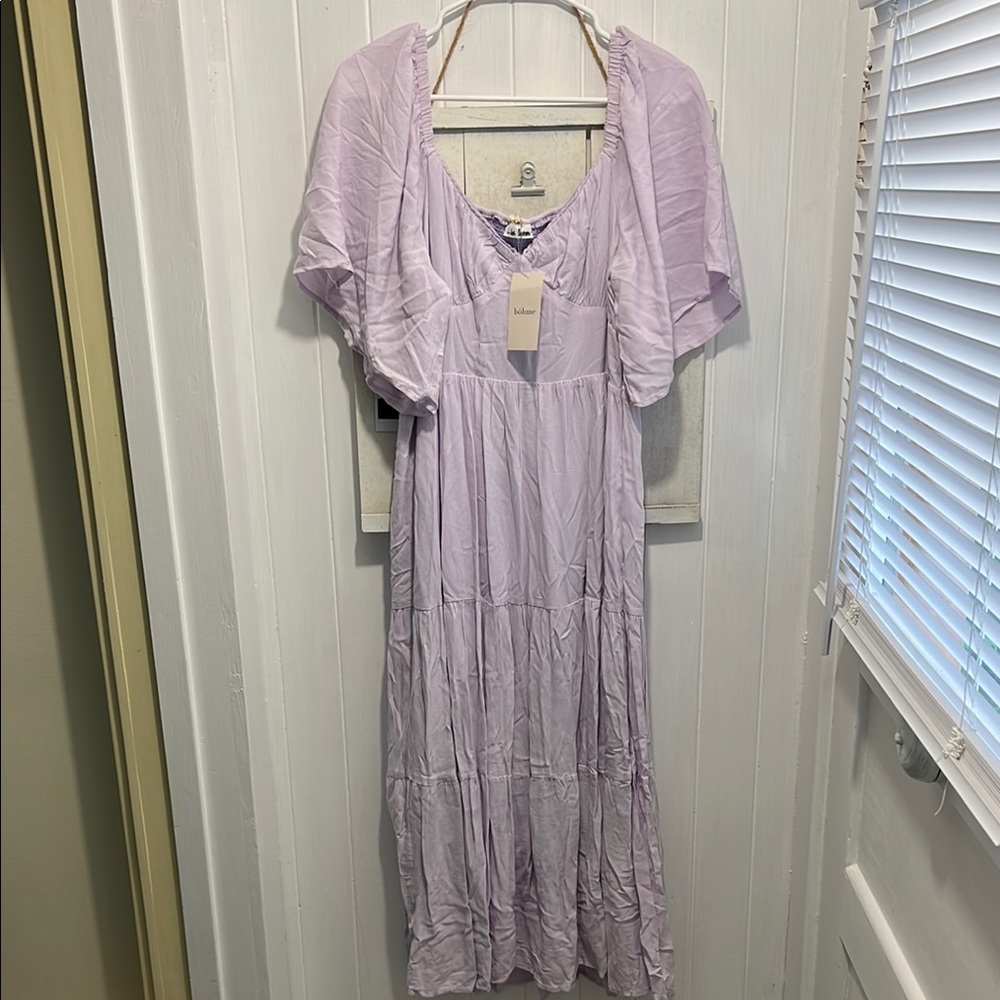 Bohme Purple Ruffled Tiered Midi Sundress
